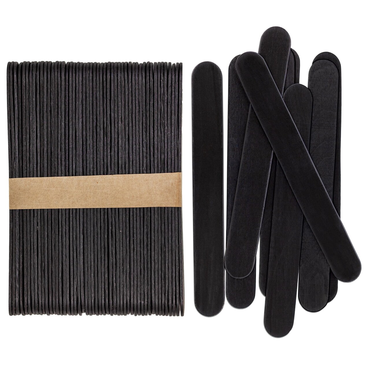 CraftySticks 300 Pack 6 Inch Black Painted Wood Craft Sticks, Jumbo Popsicle Sticks for Crafts, Teacher STEM Basics